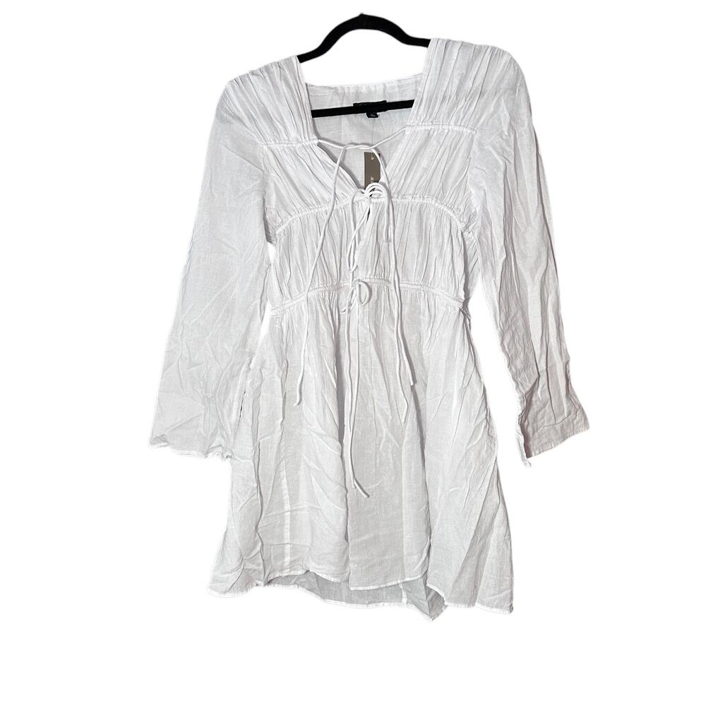 j.crew tiered tie-front dress in beach cotton white ca803 women size xsmall - Picture 2 of 8